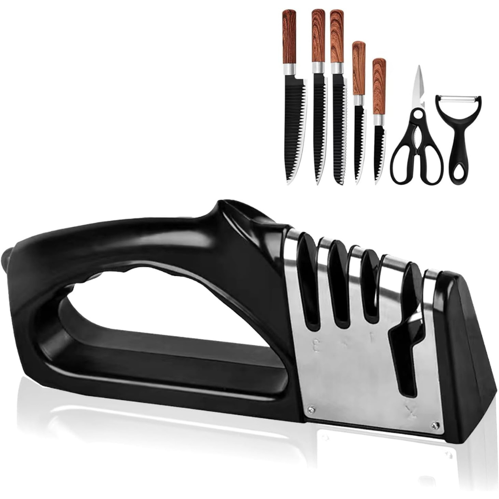 Afilador de cuchillos manual 4 en 1 -Fácil y seguro.